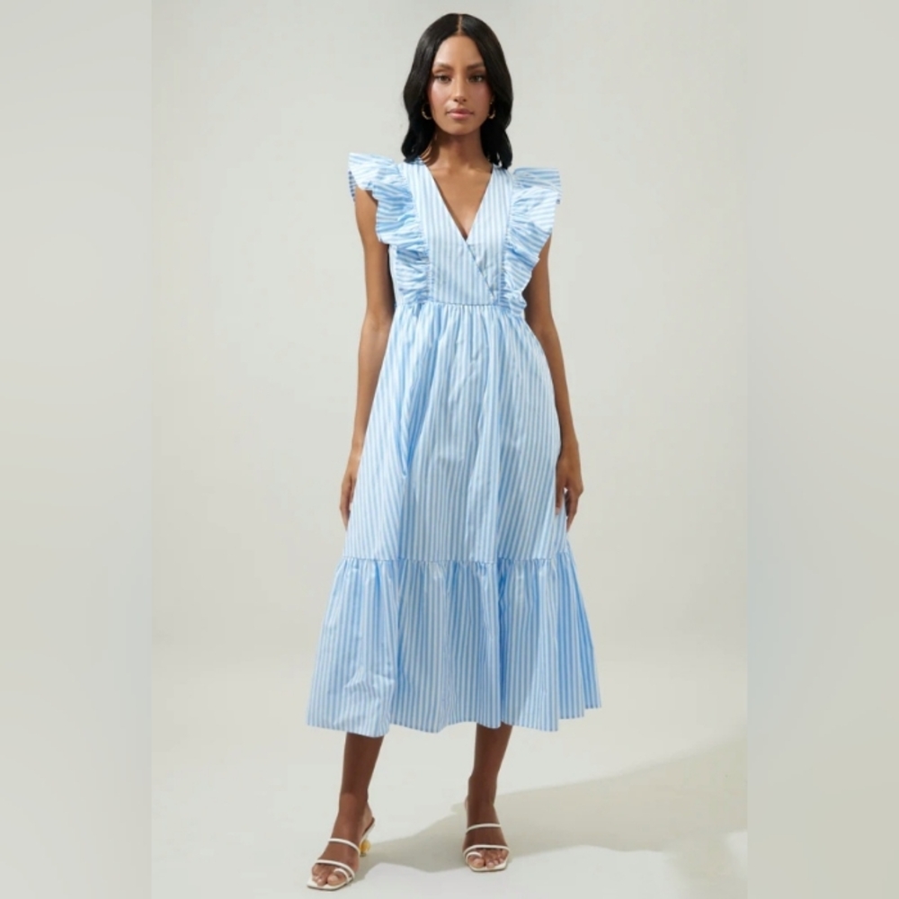 Sugarlips Blue Striped Ruffle Dress Size XL